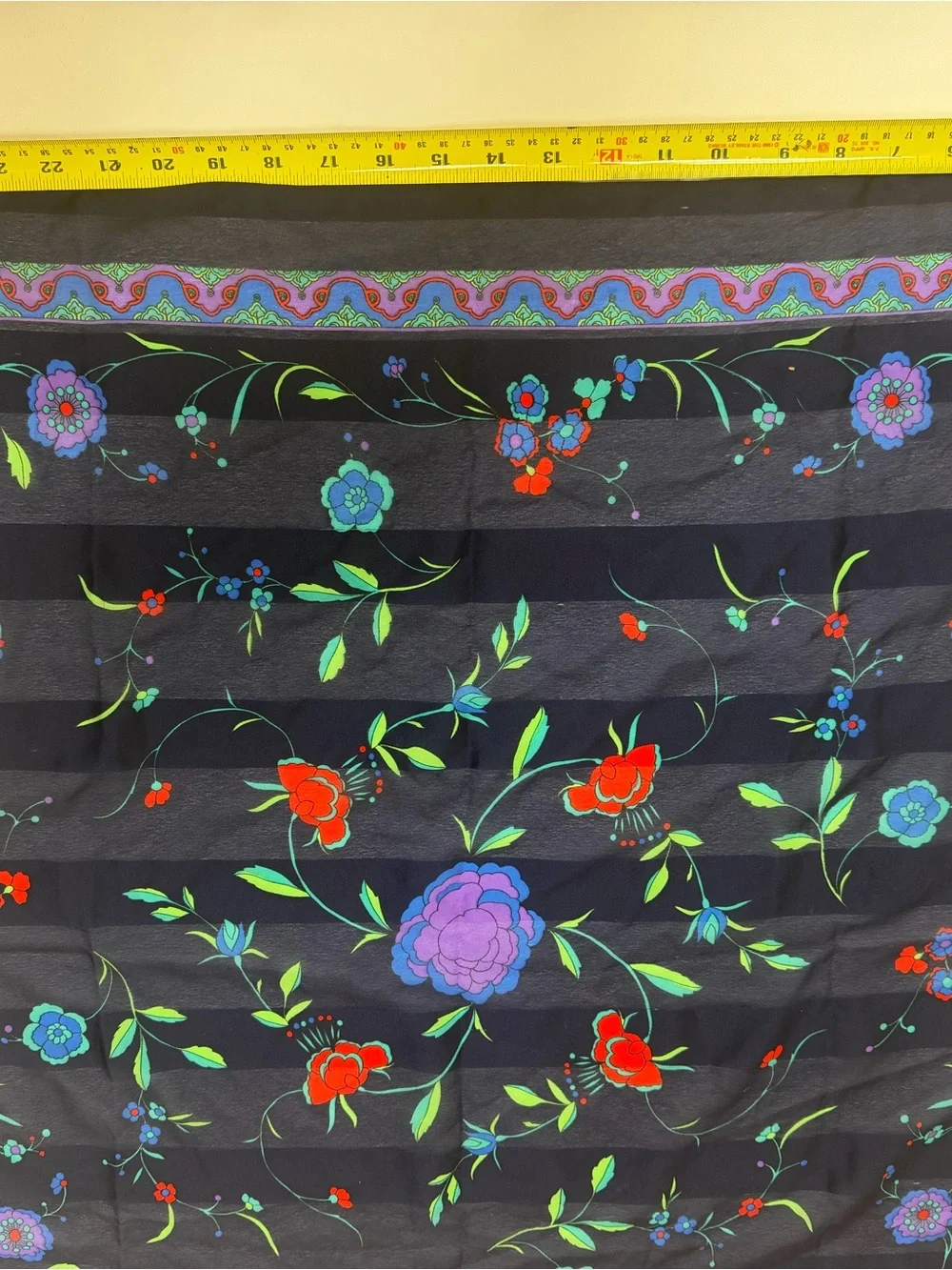 Navy/Purple Floral Scarf with Bright Multicolor Blooms